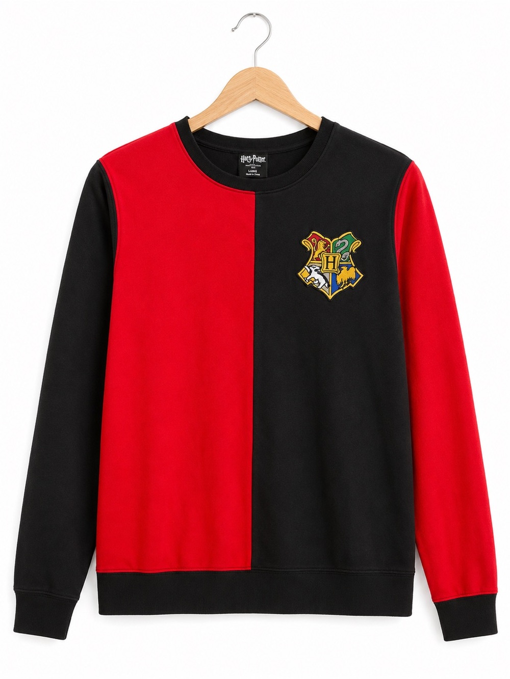 Harry Potter Hogwarts Colorblock Crewneck Sweatshirt Red Black Large